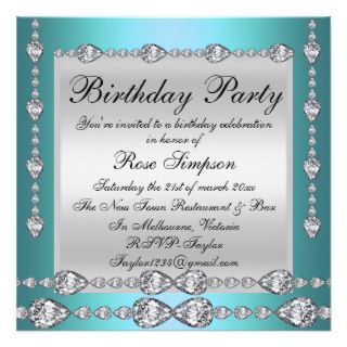 Elegant Blue & Silver Diamond Birthday Invite