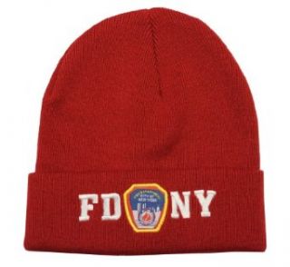 FDNY Winter Hat Police Badge Fire Department Of New York City Red & White One Size Clothing