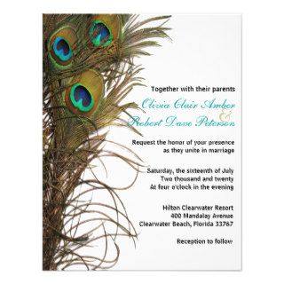 Elegant Simple Peacock Feathers Wedding Invitation Personalized Announcements