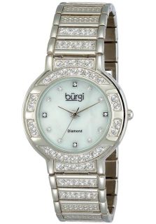 Burgi BUR067SS  Watches,Womens White Mother of Pearl with Diamond Dial Silver tone Brass, Casual Burgi Quartz Watches