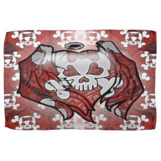 Girly Skull and Bones with hearts Angel Tattoo art Hand Towels