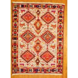 Persian Hand knotted Tribal Soumak Ivory/ Red Wool/ Silk Rug (6'9 x 9'3) 5x8   6x9 Rugs