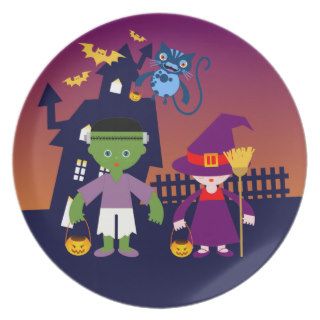 Wicked Frankenstein and Witch on Halloween Dinner Plates