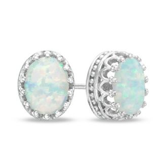 Oval Lab Created Opal Crown Earrings in Sterling Silver   Zales