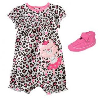 Jumping Beans� Pink Kitty Romper & Leather Soft Sole Shoes, Size 3 Mths Clothing