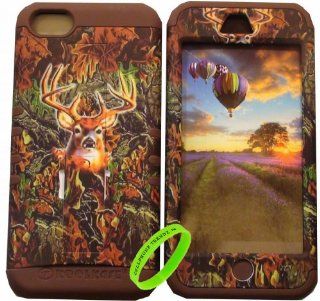 Cellphone Trendz (TM) Apple iPhone 5C Camo Deer Hunter series on Brown Silicone 2 in 1 Hybrid Rocker High Impact Bumper Case Hard Plastic Protective Cover Case with Kickstand + Free Wristband Accessory   Cellphone Trendz (TM) Cell Phones & Accessories