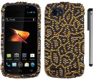 Gold Black Jeweled Leopard Diamond Hard Cover Case with ApexGears Stylus Pen for Zte Warp Sequent N861 by ApexGears Cell Phones & Accessories