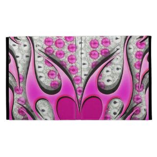 Pink Heart and Flames on Bling Glitter Background iPad Folio Covers