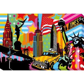 New York Taxi I by Lobo Gallery Wrapped Custom Canvas Pop Art Giclee (Ready to Hang)   Mixed Media Paintings