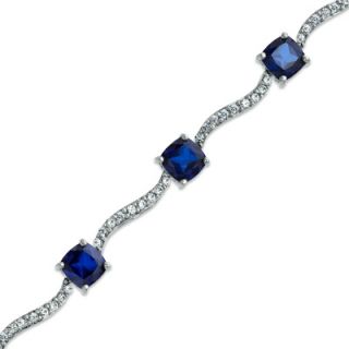 Cushion Cut Lab Created Blue and White Sapphire Wave Bracelet in
