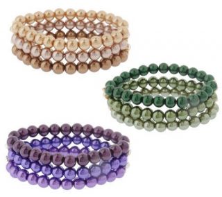 Set of 3 Multi Strand Simulated Pearl Stretch Bracelets Boxed —