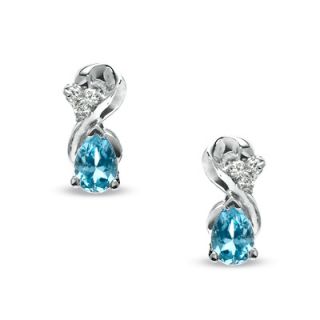 Pear Shaped Blue Topaz and Diamond Accent Teardrop Earrings in 10K
