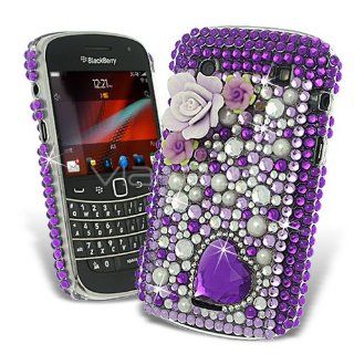 Femeto Lilac Flower Heart Diamante Case BlackBerry Bold 9900  BlackBerry Bold 9900 Case Rhinestone Setting Bling Glamour [For Her] Rigid Fit Tough Shell Style Clip on Cell Phones & Accessories