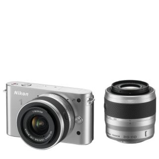 Nikon 1 J1 Compact System Camera with 10 30mm and 30 110mm Double Lens Kit   Silver (10.1MP) 3 Inch LCD Refurbished      Electronics