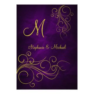 Elegant Violet Gold Monogram Wedding Invitation