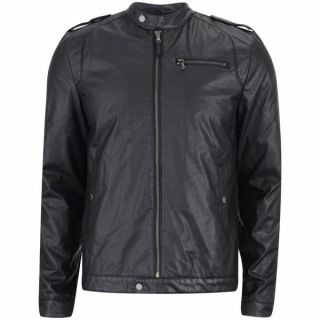 Ringspun Mens Enfield Leather Look Biker Jacket   Black      Clothing