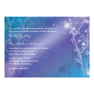 Tree Theme Shades of Blue Wedding Invitations