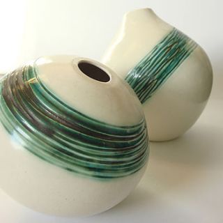 various handmade ceramic vases with green oxide detail   2 to choose from by lauren denney