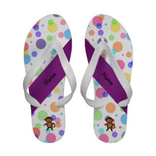 Personalized name toy monkey rainbow polka dots flip flops