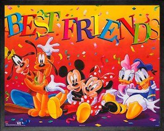 Children's Poster Walt Disney Mickey & Friends Best Friends. Framed (21 1/8" X 17 1/8", Custom Made Real Wood Modern Frame Charcoal Black #5)   Prints