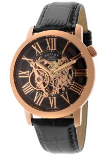 Rotary GLE000017 10  Watches,Mens Automatic Rose Gold Tone Skeletonize Dial Black Genuine Leather, Casual Rotary Automatic Watches