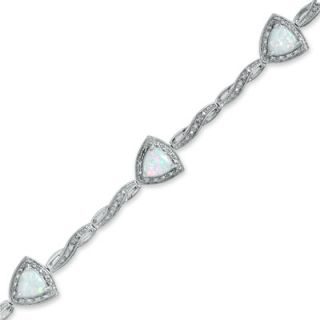 0mm Trillion Cut Lab Created Opal Bracelet in Sterling Silver with