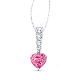 Lab Created Pink Sapphire Stick Heart Pendant in 10K White Gold with