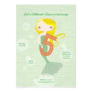 Sweet Mermaid Birthday Invitation   5 Year Old