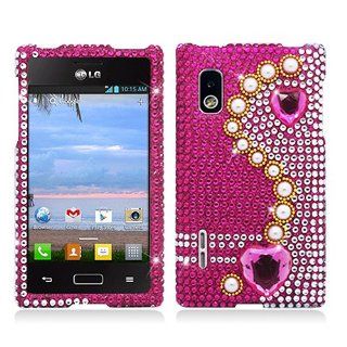 Pink Pearl Heart Bling Gem Jeweled Crystal Cover Case for LG L40G Cell Phones & Accessories