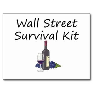 Wall Street Survival Kit Wine Bottle Glass Grapes Postcard
