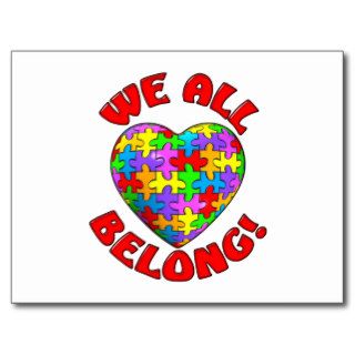 We all belong puzzle heart post card