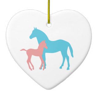 Horse & foal pink & blue silhouette heart ornament