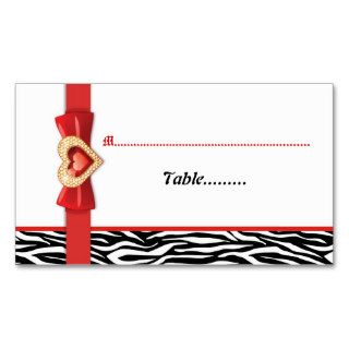 Black white zebra print, red wedding place card business card template