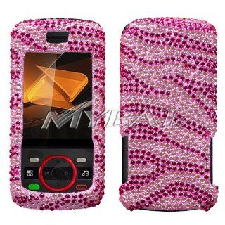 Zebra Skin (Pink/Hot Pink) Diamante Protector Cover for Motorola i856 Debut Cell Phones & Accessories