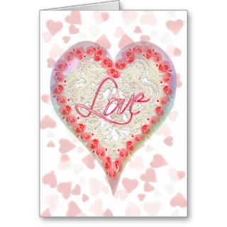 CUPID HEARTS LOVE ROSES  & LACE by SHARON SHARPE Greeting Card