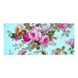 Girly Vintage Pink Floral Teal Trendy Polka Dots Full Color Rack Card