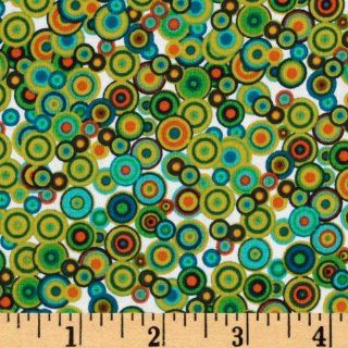 44'' Wide Retro Bubbles Green Fabric By The Yard