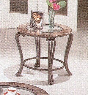 Marble Top Trim Wrought Iron Base Occasional End Table  