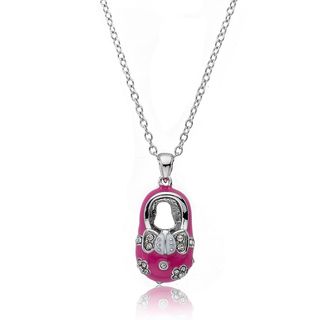 Little Miss Twin Stars Silvertone Crystal and Pink Enamel Baby Shoe Necklace Little Miss Twin Stars Children's Necklaces