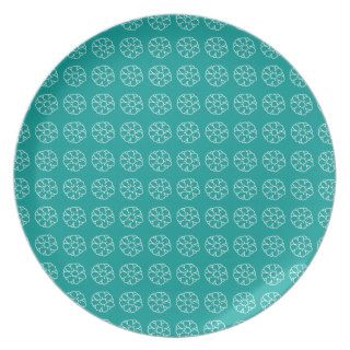 Small White Flowers On Teal Dinner Plates