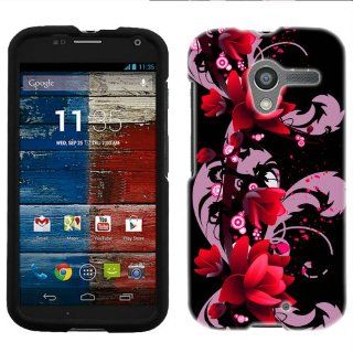 Motorola Moto X Red Flower on Black Phone Case Cover Cell Phones & Accessories