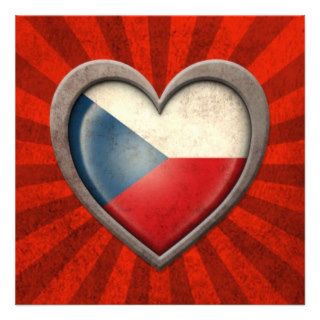 Aged Czech Republic Flag Heart with Light Rays Announcements