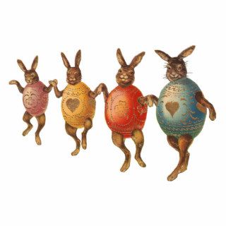 Vintage Easter Bunnies Dancing with Egg Costumes Photo Sculpture