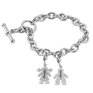 Family Girl or Boy Charm Bracelet in Sterling Silver (2 Charms and