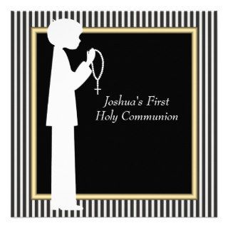 Black White Stripe Rosary Boys First Communion Announcements