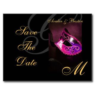 Pink Masquerade Mask Save The Date Postcard