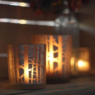 frosted glass tea light holder with branches by the wedding of my dreams
