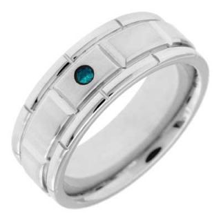 Mens 8.0mm Enhanced Blue Diamond Accent Ring in Stainless Steel