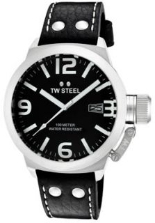 TW Steel TW2  Watches,Mens Canteen Black Dial Black Leather, Casual TW Steel Quartz Watches