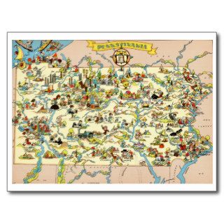Pennsylvania Funny Vintage Map Post Cards